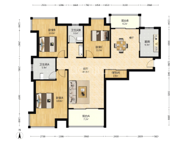 上海一品漫城三期3室2厅2卫在售二手房房源图片