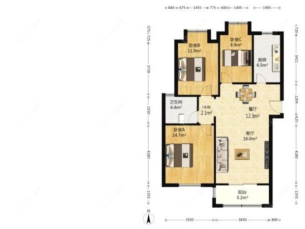 上海远洋香奈在租房源户型图_小牛看房