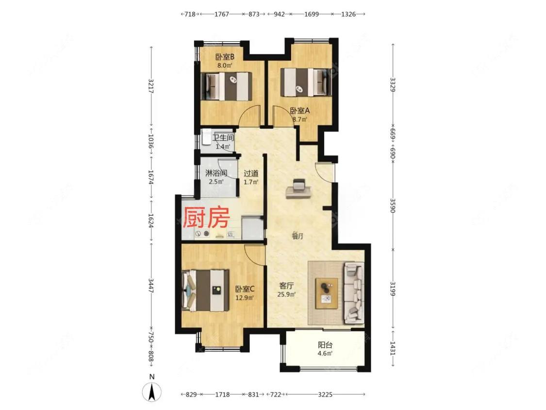 上海万科四季花城111弄在售二手房源户型图_小牛看房