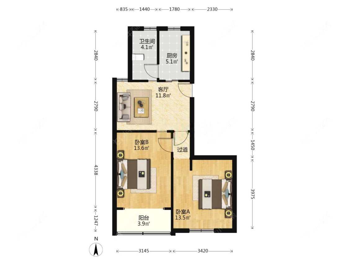 上海由由二村在租房源户型图_小牛看房