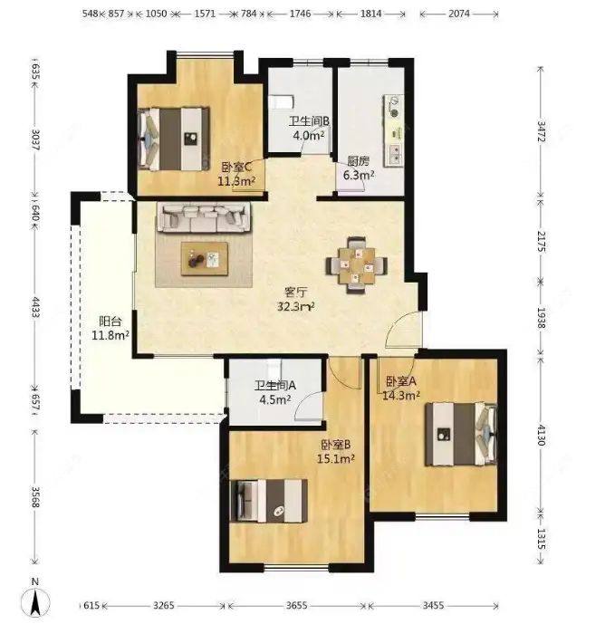 上海远洋香奈在租房源户型图_小牛看房