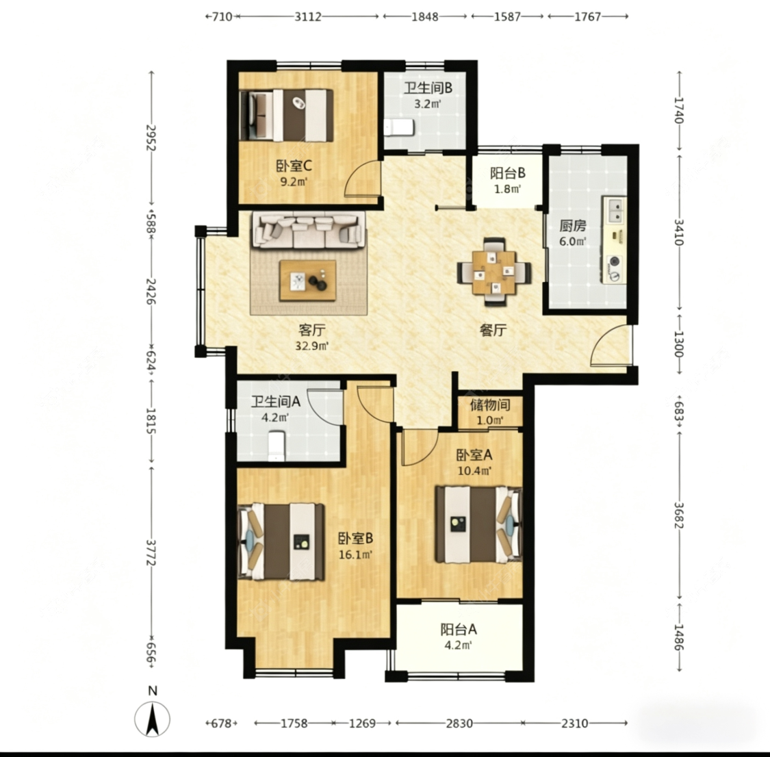 上海申城佳苑二期A块在售二手房源户型图_小牛看房