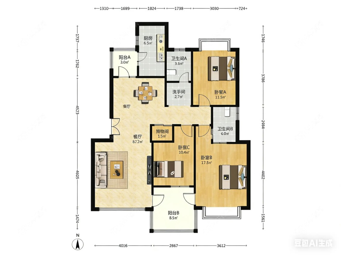 上海万科四季花城1169弄在售二手房源户型图_小牛看房